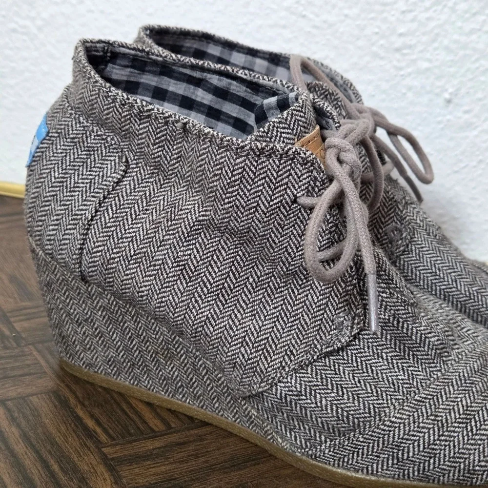 Toms Desert‎ Herringbone Tweed Wedge ankle boots womens size 7.5